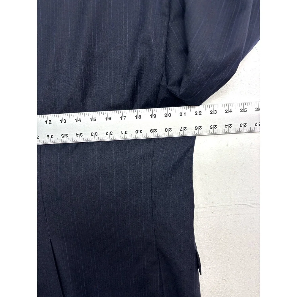 vtg Hickey Freeman 41R 42R 36x30 Navy Blue Stripe 2pc Pant Suit USA Flannel Wool
